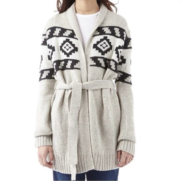 Levi’s Knit Tie Gray Southwestern Wool Blend Open Front Cardigan Sweater - Picture 3 of 10